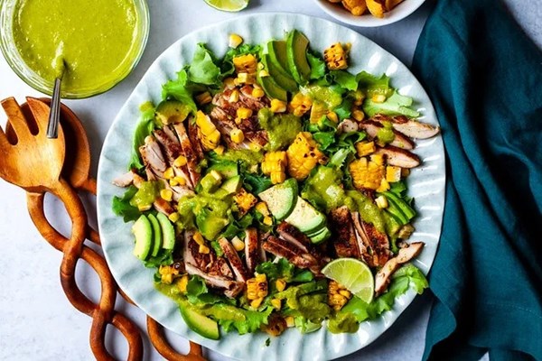 Grilled chicken salad with cilantro-lime dressing