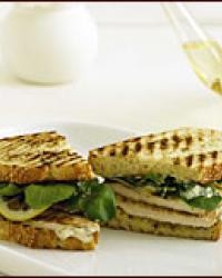 Grilled chicken sandwiches with remoulade and shaved lemon