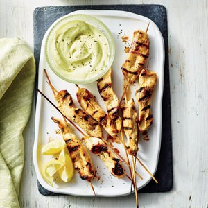 Grilled chicken skewers with wasabi mayo