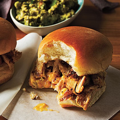 Grilled chicken sliders and apricot chutney spread with guacamole