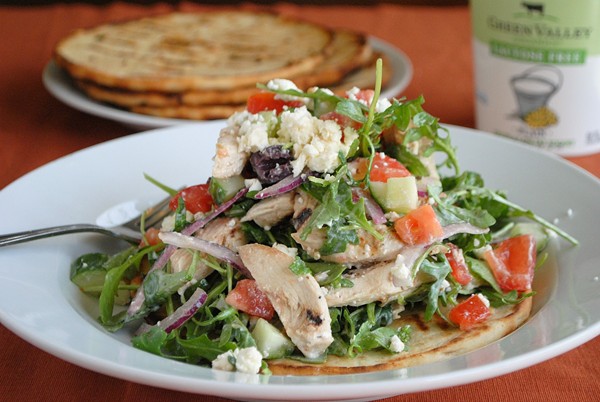 Grilled chicken souvlaki salad