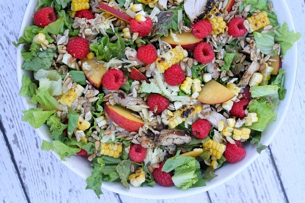 Grilled chicken summer salad with balsamic vinaigrette