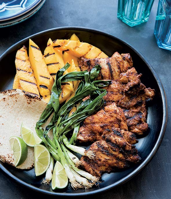 Grilled chicken tacos with mango