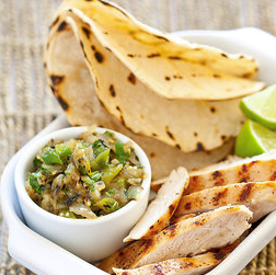 Grilled chicken tacos with salsa verde