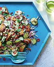 Grilled chicken thigh and cucumber salad