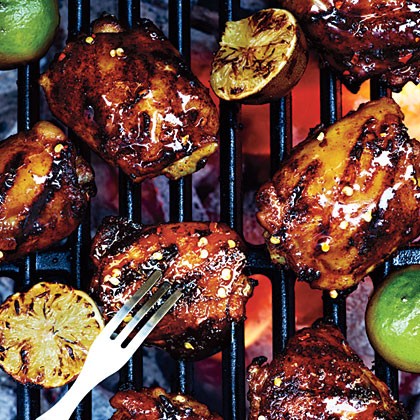 Grilled chicken thighs with ancho-tequila glaze