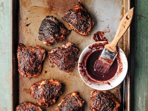 Grilled chicken thighs with blackberry BBQ sauce 