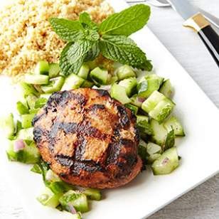 Grilled chicken thighs with cucumber-mint salad