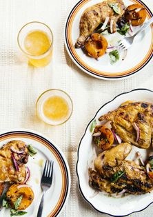 Grilled chicken w/ apricots, red onion + basil