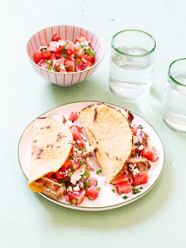 Grilled chicken watermelon tacos 
