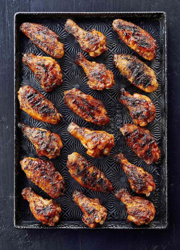 Grilled chicken wings with maple bourbon sauce