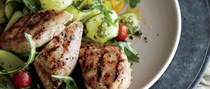 Grilled chicken with arugula and zucchini salad with lemon-caper vinaigrette