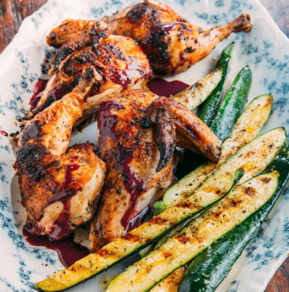 Grilled chicken with Banyuls wine & charred zucchini