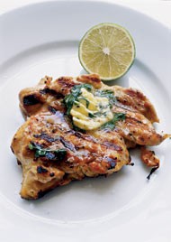 Grilled chicken with basil butter