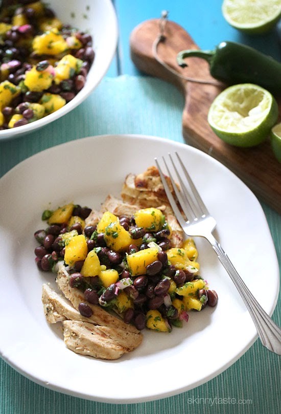Grilled chicken with black bean mango salsa