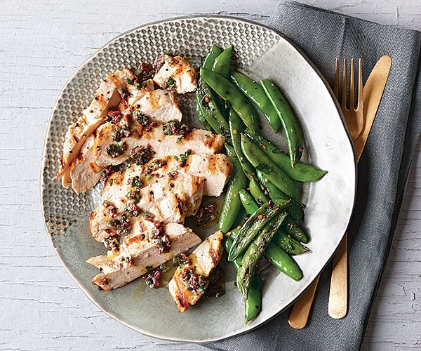 Grilled chicken with black olive vinaigrette