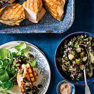 Grilled chicken with blueberry-lime salsa