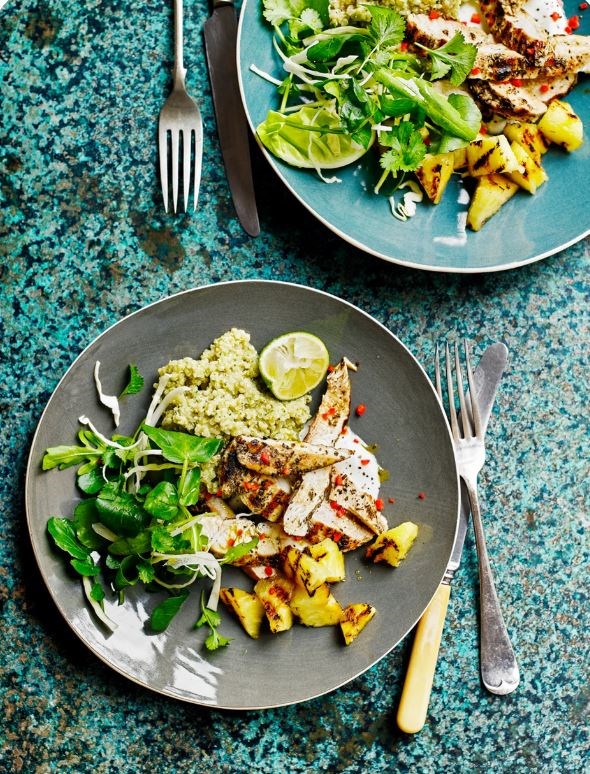 Grilled chicken with charred pineapple salad