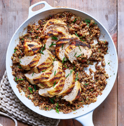 Grilled chicken with dirty wild rice