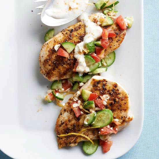 Grilled chicken with lemon-cucumber relish