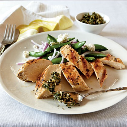 Grilled chicken with mint and pine nut gremolata