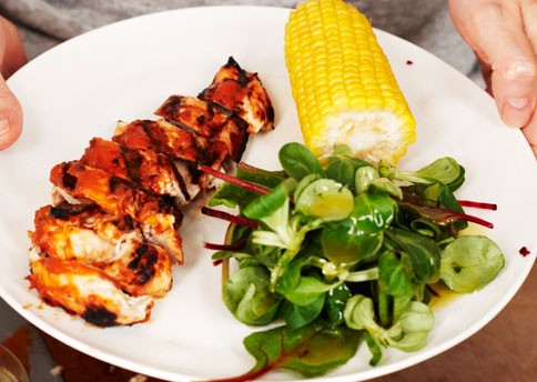 Grilled chicken with peach BBQ sauce