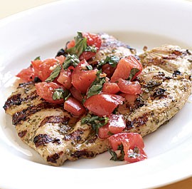 Grilled chicken with pesto & marinated tomatoes