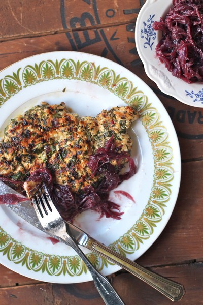 Grilled chicken with red onion jam