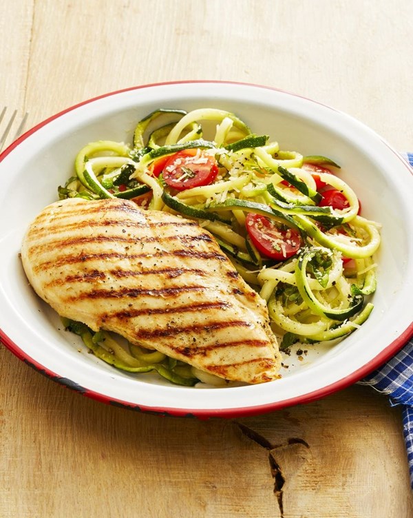 Grilled chicken with zucchini noodles