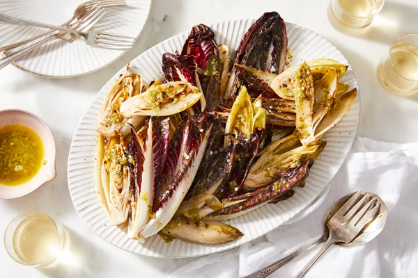 Grilled chicory salad with chile-fennel dressing