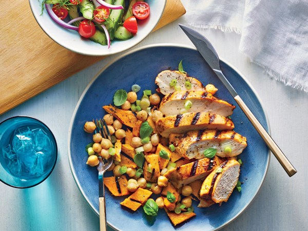 Grilled chipotle chicken with sweet potato toss