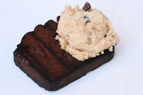 Grilled chocolate pound cake with homemade peanut butter chocolate chip ice cream
