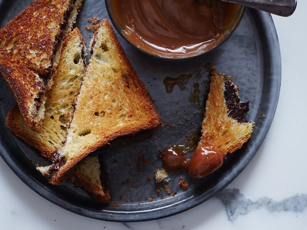 Grilled chocolate sandwiches with caramel sauce [Autumn Martin]