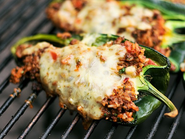 Grilled chorizo stuffed poblano peppers