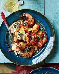 Grilled cilantro-lime shrimp with yuca