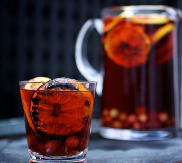 Grilled citrus and grape sangria