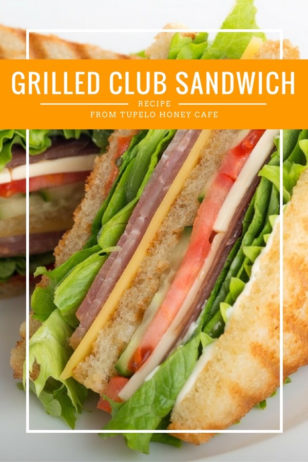 Grilled club sandwich with Brie and raspberry honey mayonnaise
