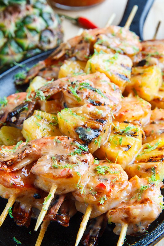 Grilled coconut and pineapple sweet chili shrimp