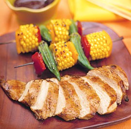 Grilled coffee-brined chicken breasts