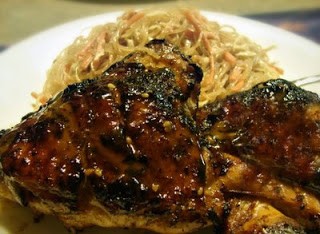 Grilled "condiment" chicken with Asian noodle salad