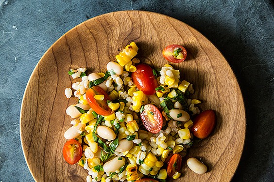 Grilled corn & barley salad with tomato vinaigrette