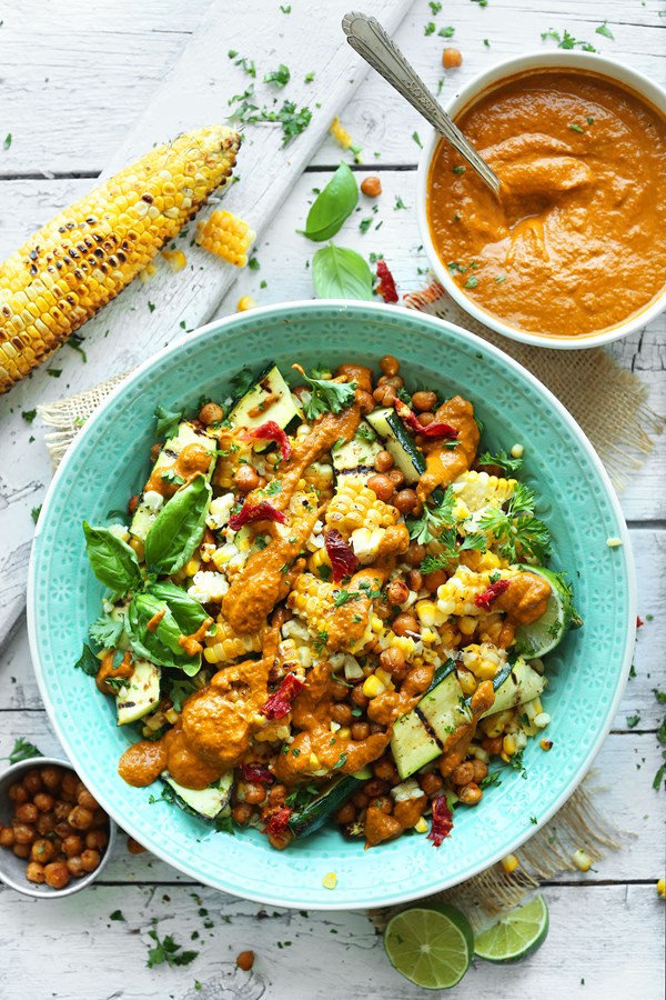 Grilled corn & zucchini salad with sun-dried tomato vinaigrette