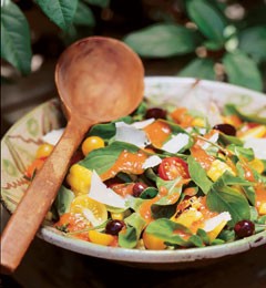 Grilled corn and arugula salad with smoked tomato vinaigrette