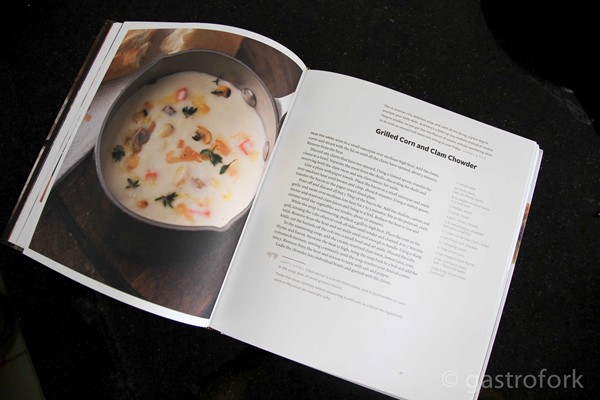 Grilled corn and clam chowder