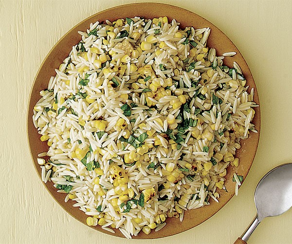 Grilled corn and orzo salad with basil