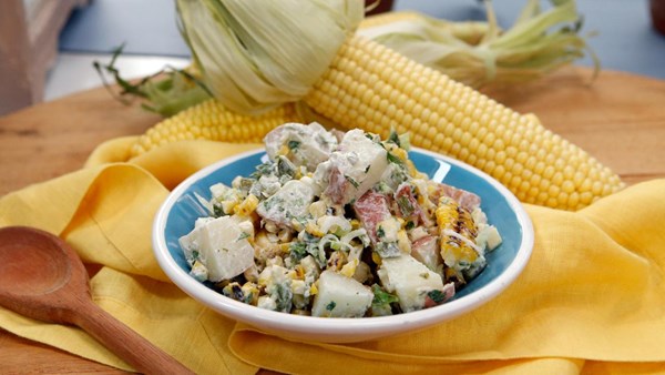 Grilled corn and poblano potato salad
