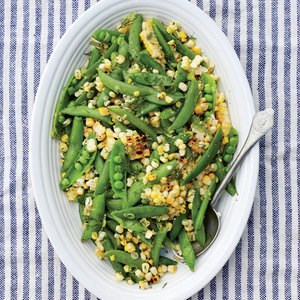 Grilled corn and snap pea salad
