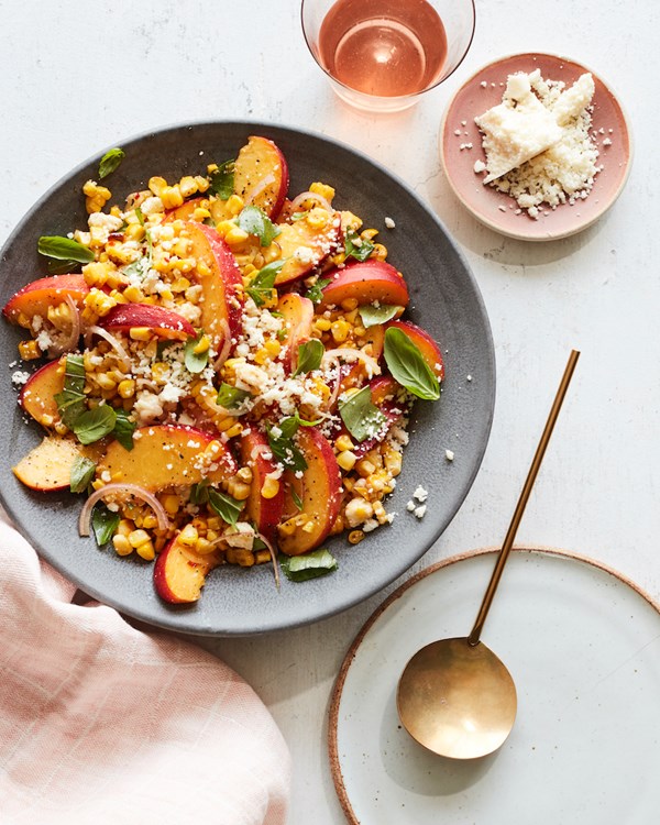 Grilled corn and stone fruit salad