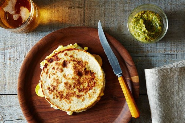 Grilled corn and summer squash quesadillas