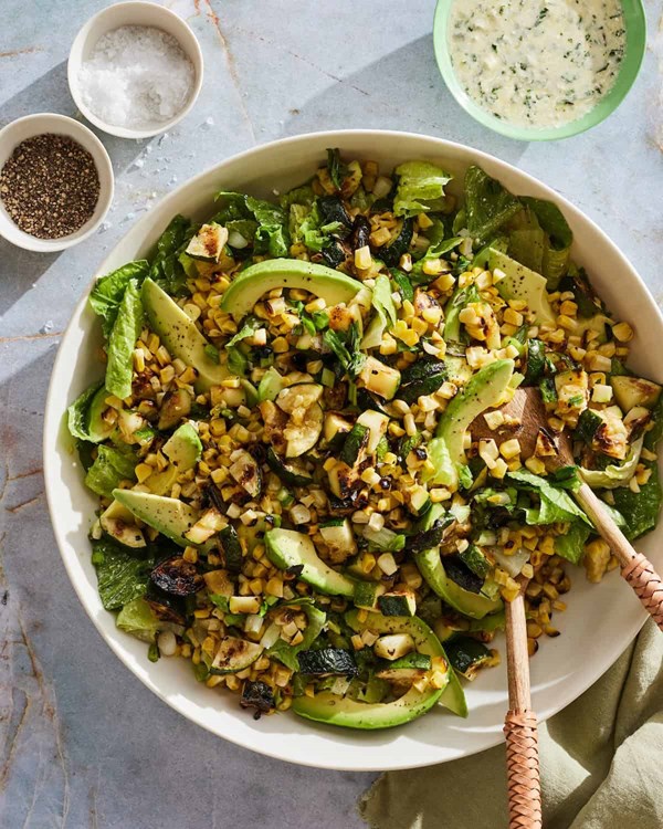 Grilled corn and zucchini salad